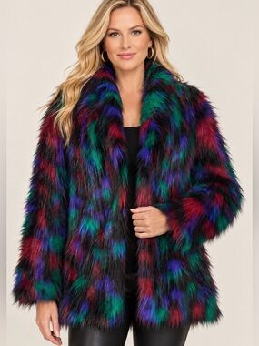 NWOT! Limelight Multicolor Faux Fur Coat, THE PYRAMID COLLECTION, XS/S